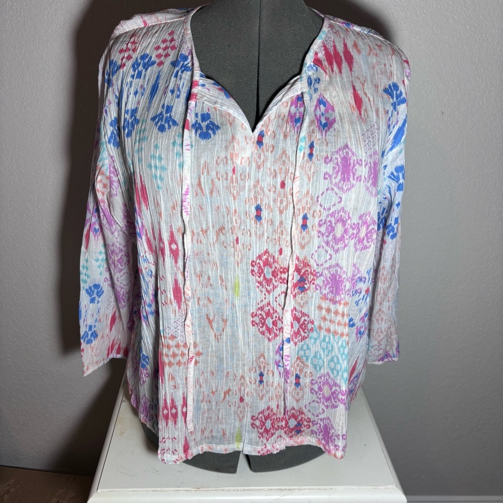 Chadwicks Watercolored Women’s Relaxed 3/4 Sleeve Blouse, boho, Beachy, coastal